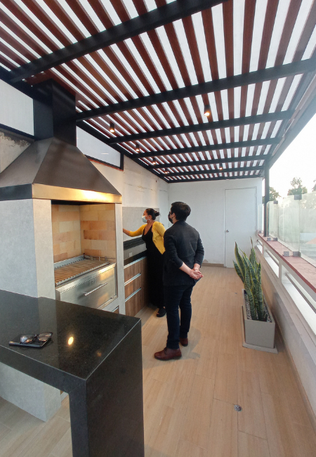Techo de parrilla de aluminio tacto madera
